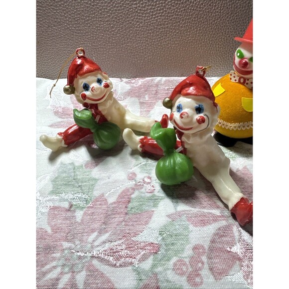 Vtg blow mold clown tree ornament / Felt Hong Kong Plastic 50s 60s - Picture 6 of 9